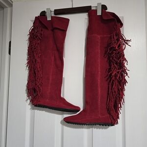 Minnetonka Vibrant Red Suede Boots